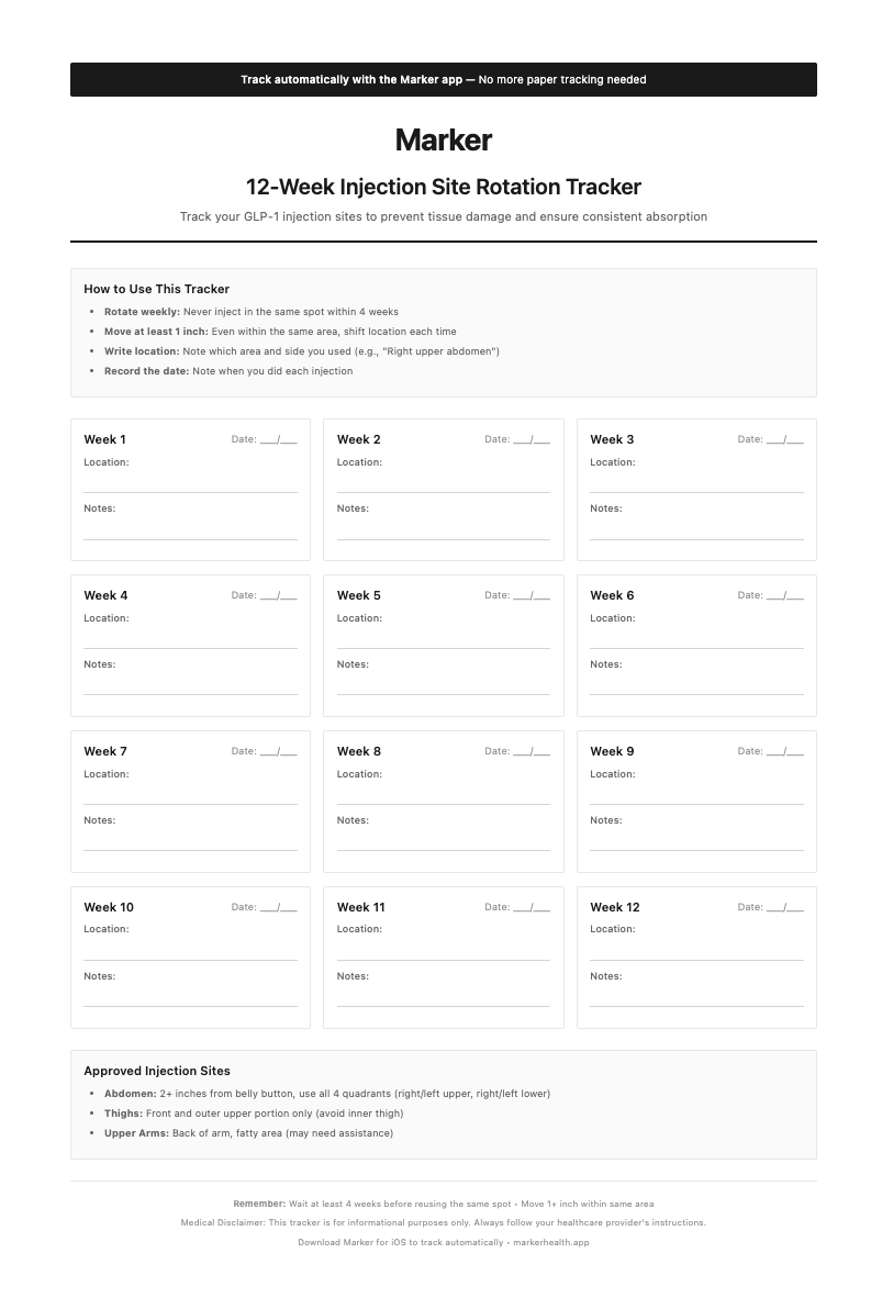 12-week injection site rotation tracker